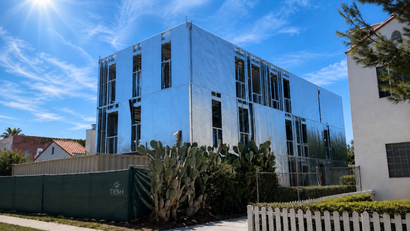 The completed 823 North June Street building, framed in steel