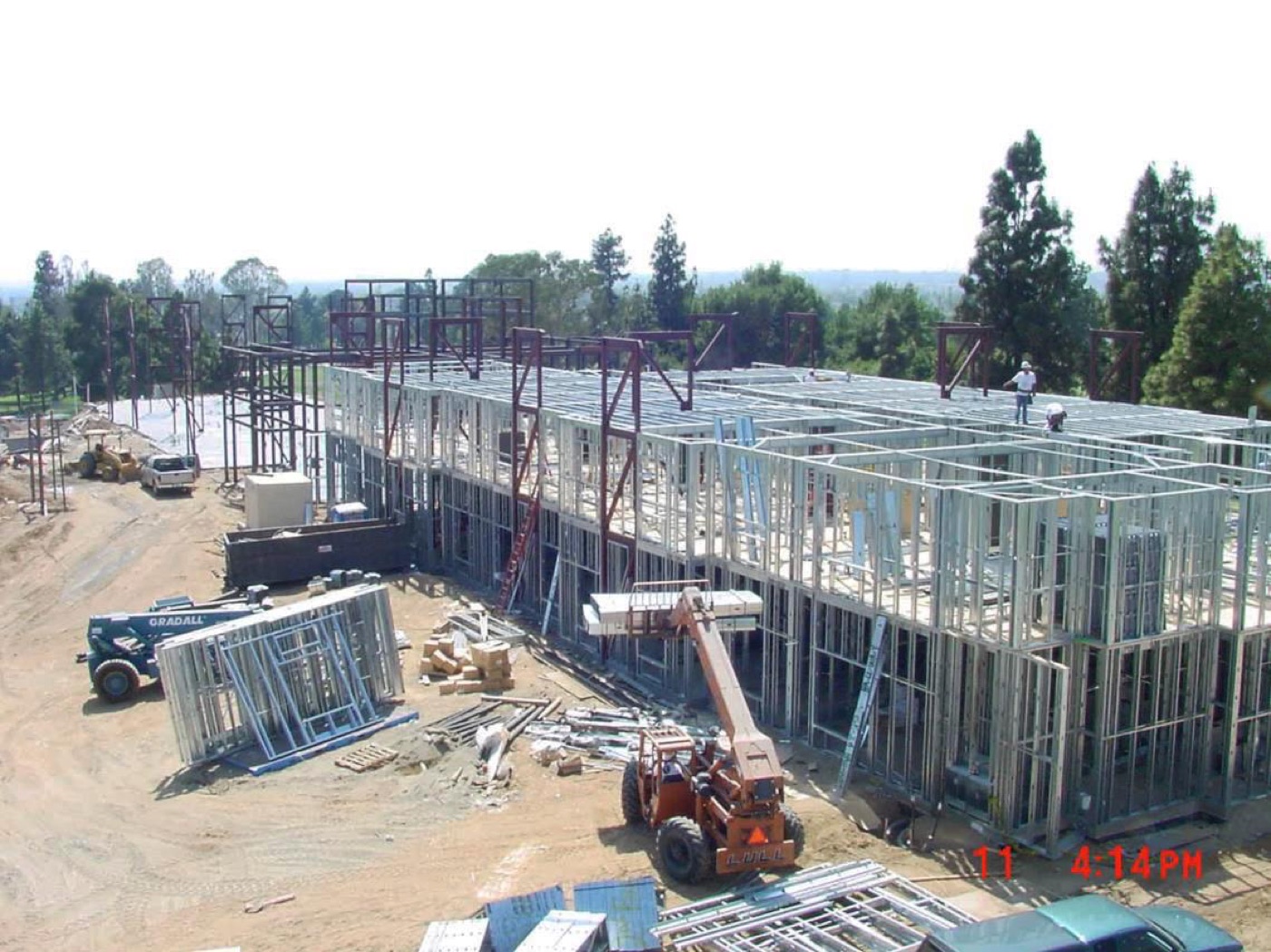 Light gauge steel framing of the Hilton Garden Inn in Montebello during construction.